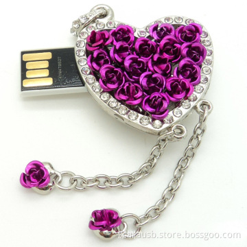 Carausb Colorful new crystal heart-shaped pendant decorated gift Usb disk push button